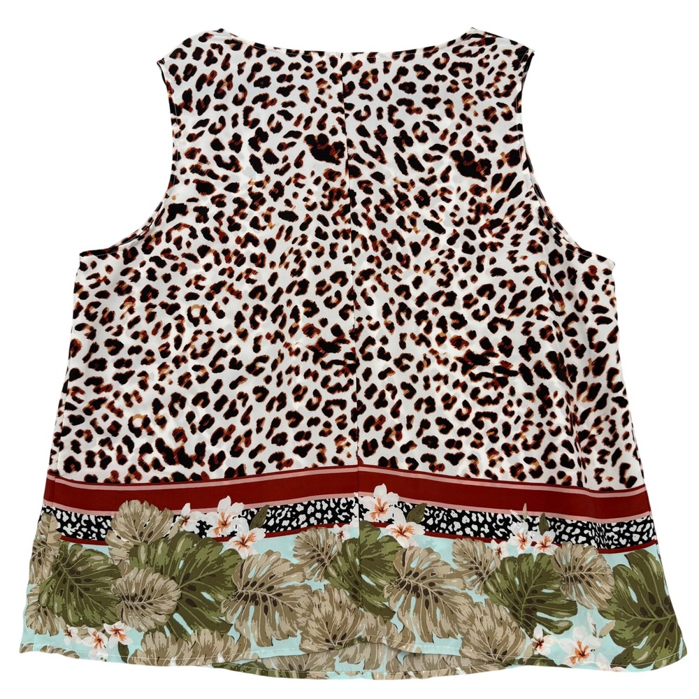 CJ Banks Womens 2X Leopard Tropical Floral Sleeveless Blouse Pleated Neck NWT - Picture 2 of 7
